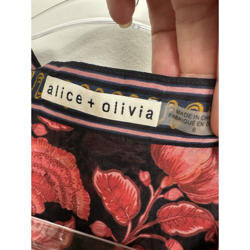 Alice + Olivia Floral Mini Dress Women’s 6 Mandarin Collar Balloon Sleeve Sedona - Picture 8 of 13
